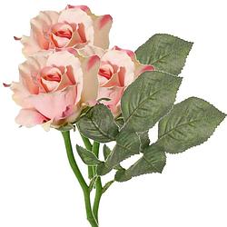 Foto van Topart kunstbloem roos de luxe - 3x - roze - 30 cm - kunststof steel - decoratie - kunstbloemen
