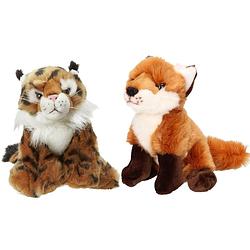 Foto van Bosdieren zachte pluche knuffels 2x stuks - lynx en vos van 18 cm - knuffel bosdieren