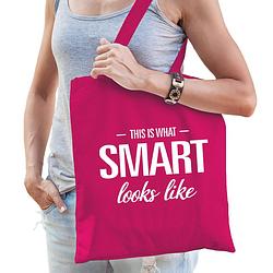 Foto van This is what smart looks like cadeau tas roze voor dames - feest boodschappentassen