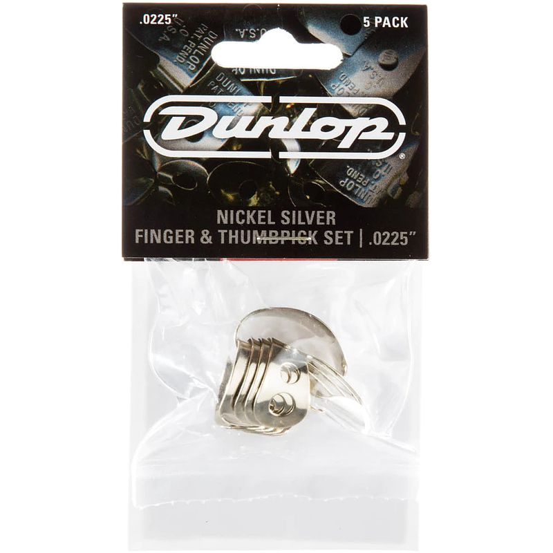 Foto van Dunlop 33p0225 nickel silver finger & thumbpicks set vinger- en duimplectrums, 0.0225-0.025 inch