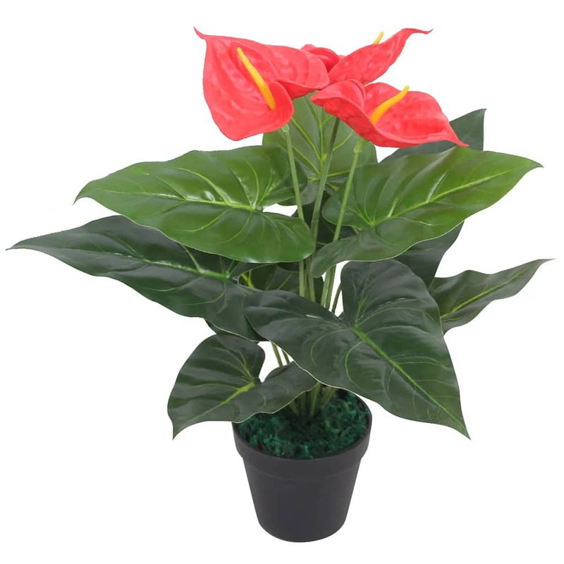 Foto van Vidaxl kunst anthurium plant met pot 45 cm rood en geel