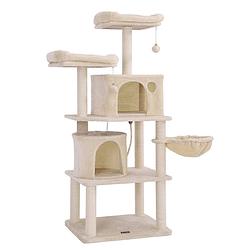 Foto van Bobbel home - stabiele krabpaal - 2 grotten - 2 uitkijkplatformen - mand - pluche - beige