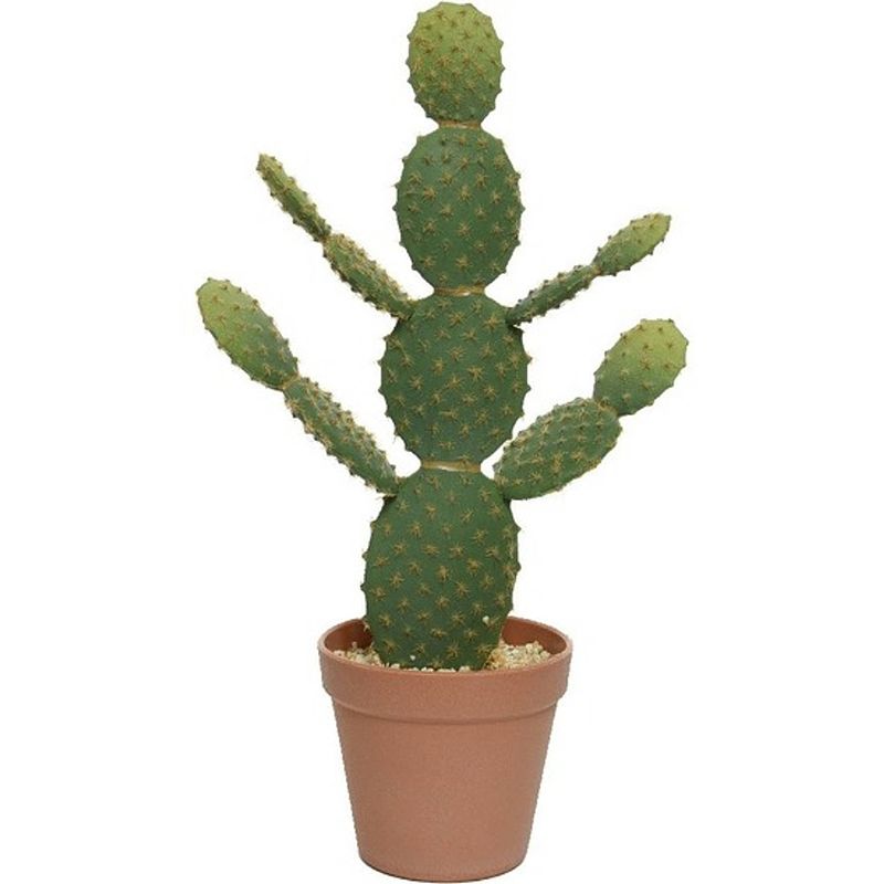 Foto van Groene opuntia/schijfcactus kunstplant 43 cm in bruine pot - kunstplanten