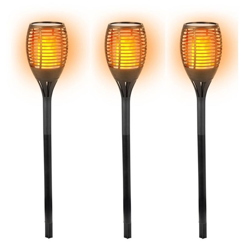 Foto van Set van 3x stuks solar tuinlampen/fakkels met vlameffect op zonne-energie 58 cm - fakkels