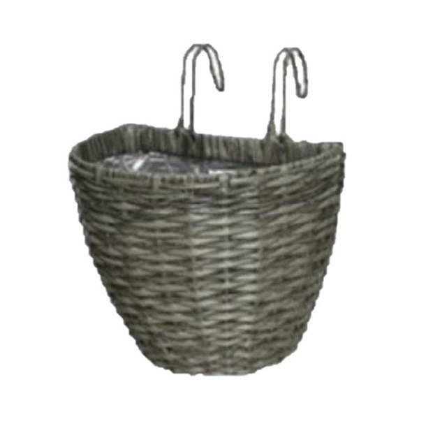 Foto van Balkonmand/plantenmand/plantenbak grijs rotan 42 cm - plantenbakken