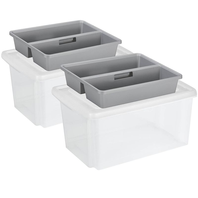 Foto van Sunware 2x opslagbox kunststof 51 liter transparant 59 x 39 x 29 cm met deksel en organiser tray - opbergbox