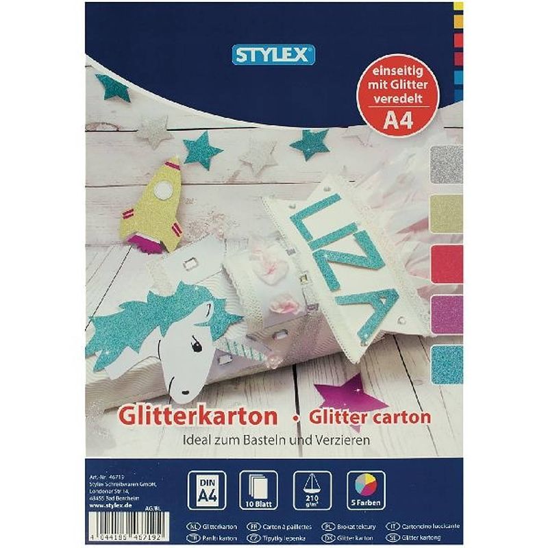 Foto van Stylex hobbyblok glitterkarton a4 10 vellen