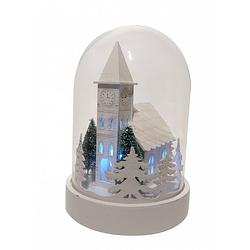 Foto van Peha kerststolp kerk led 18,5 cm glas/hout wit/transparant