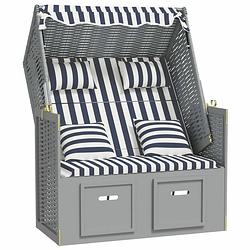 Foto van Vidaxl strandstoel met kussens poly rattan en hout blauw en wit