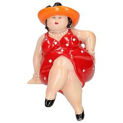 Foto van Inware home decoratie beeldje dikke dame - jurk rood - 15 cm - beeldjes