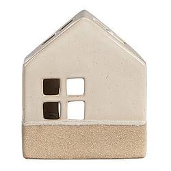 Foto van Waxinelichthouder huis - beige - 14x12x7 cm - leen bakker