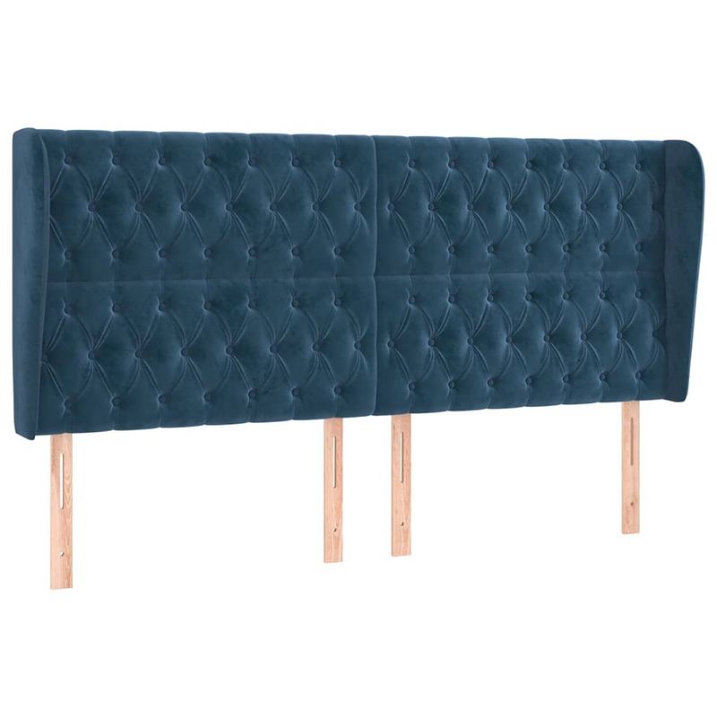 Foto van The living store hoofdbord fluwelen 203 x 23 x 118/128 cm - donkerblauw