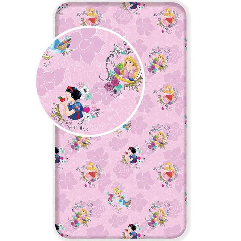 Foto van Disney princess pink - hoeslaken - eenpersoons - 90 x 200 cm - multi