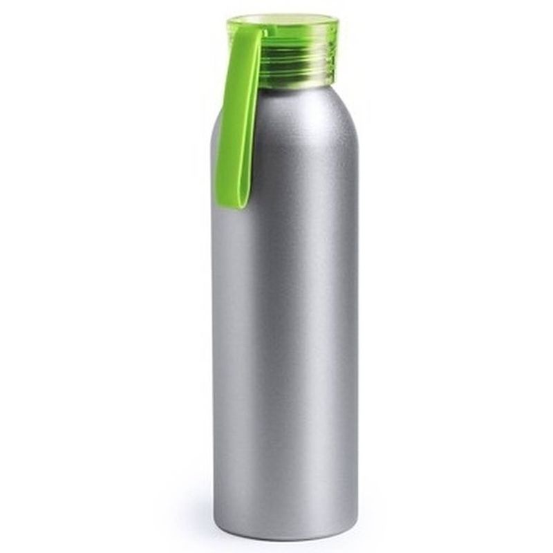 Foto van Aluminium drinkfles/waterfles met groene dop 650 ml - drinkflessen