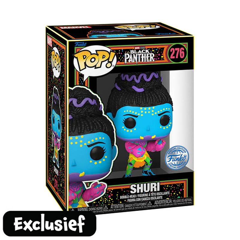 Foto van Funko pop! figuur marvel black panther shuri black light