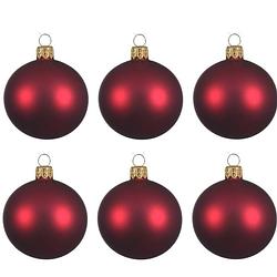 Foto van 6x glazen kerstballen mat donkerrood 6 cm kerstboom versiering/decoratie - kerstbal