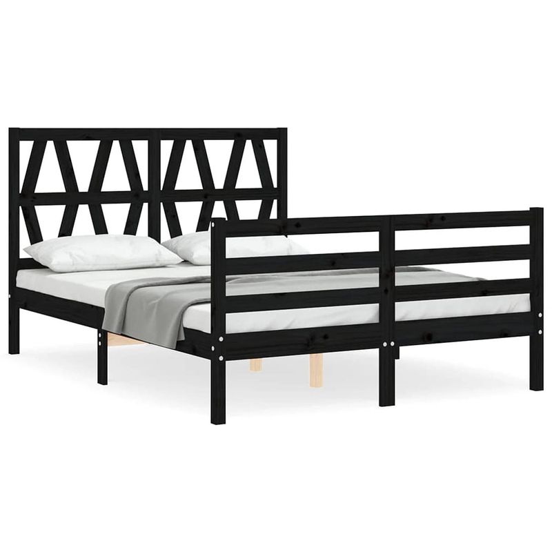 Foto van The living store massief grenenhouten bedframe - 195.5 x 125.5 x 100 cm - zwart