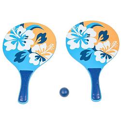 Foto van Houten beachball set blauw/oranje met bloemen print - beachballsets