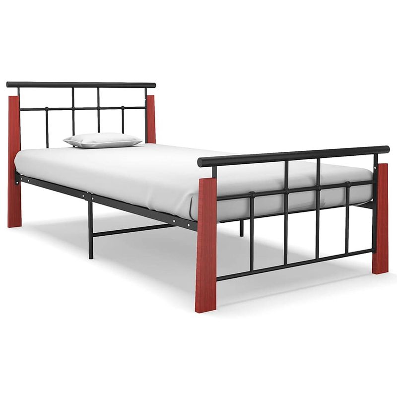 Foto van Vidaxl bedframe metaal en massief eikenhout 90x200 cm