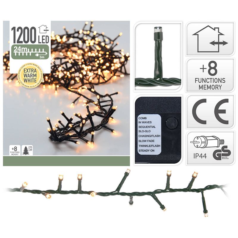 Foto van Greenwire microcluster lichtslinger 1200 led lampjes warm wit, 24 meter