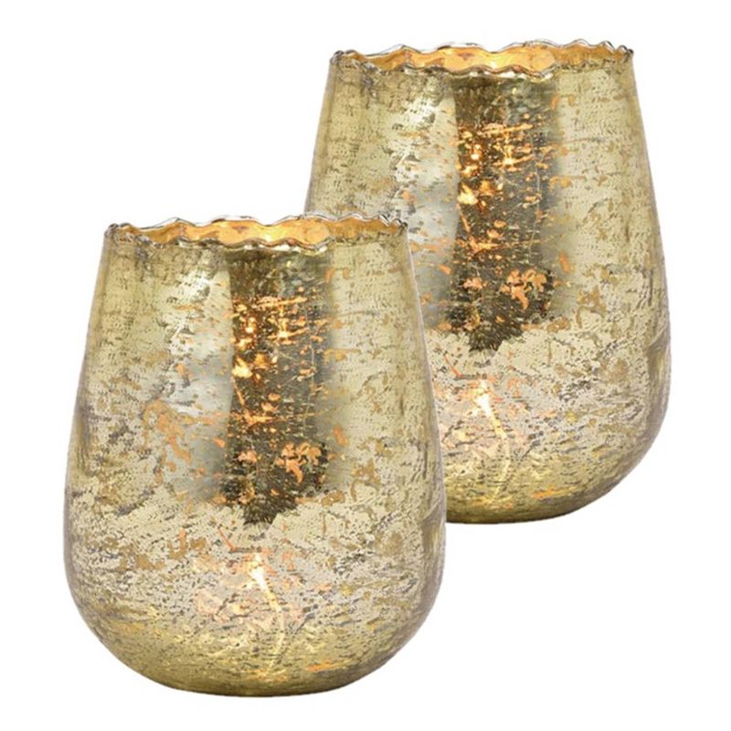 Foto van Set van 2x stuks glazen design windlicht/kaarsenhouder champagne goud 12 x 15 x 12 cm - waxinelichtjeshouders