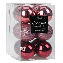 Foto van Christmas decoration kerstballen 24x -roze-6 cm -kunststof  - kerstbal