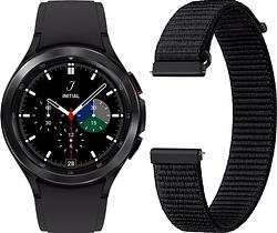Foto van Samsung galaxy watch4 classic 46 mm zwart + samsung nylon bandje zwart 20 mm