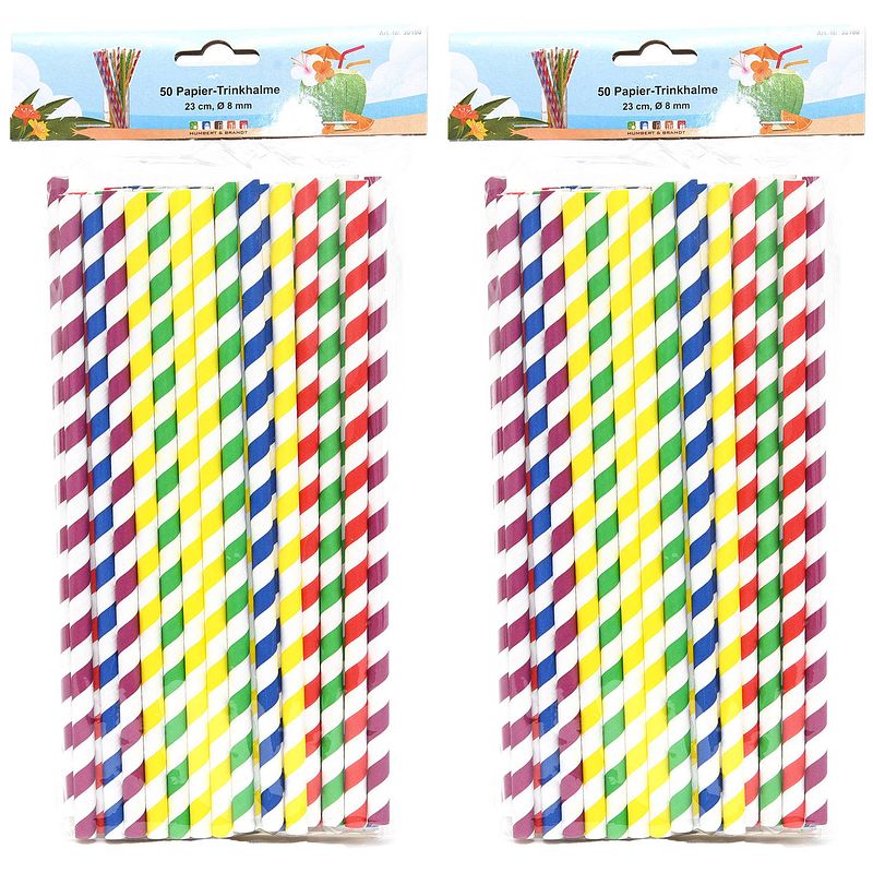 Foto van Drinkrietjes - papier - set 100x - multicolor kleuren - 23 cm - verjaardag/feestje - drinkrietjes