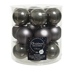 Foto van 18x stuks kleine glazen kerstballen antraciet (warm grey) 4 cm mat/glans - kerstbal