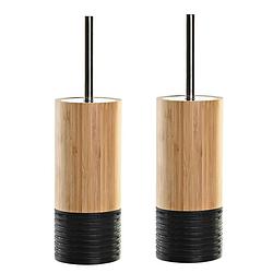 Foto van 2x stuks wc/toiletborstel in houder bruin/zwart bamboe hout 37 x 10 cm - toiletborstels