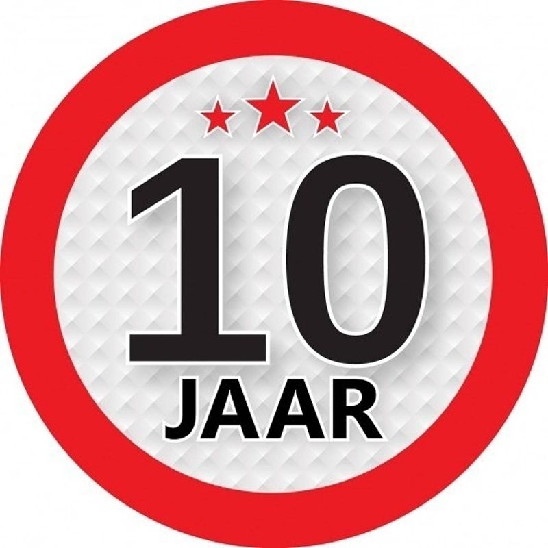 Foto van 10x 10 jaar leeftijd stickers rond 9 cm verjaardag versiering - feeststickers