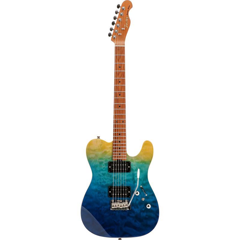 Foto van Fazley sunrise series tide blue ocean fade elektrische gitaar met deluxe gigbag