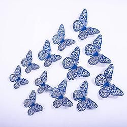 Foto van Cake topper decoratie vlinders of muur decoratie met plakkers 12 stuks blauw - 3d vlinders - vl-03