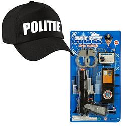 Foto van Politie verkleed accessoires speelgoed 4-delig voor kinderen en een cap - speelgoedpistool