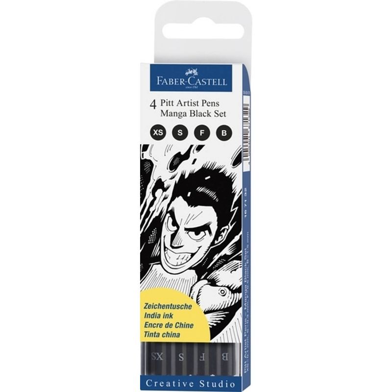 Foto van Tekenstift faber-castell pitt artist pen manga 4-delig etui black