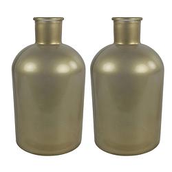 Foto van 2x stuks countryfield vaas - mat goud - glas - apotheker fles vorm - d17 x h31 cm - vazen