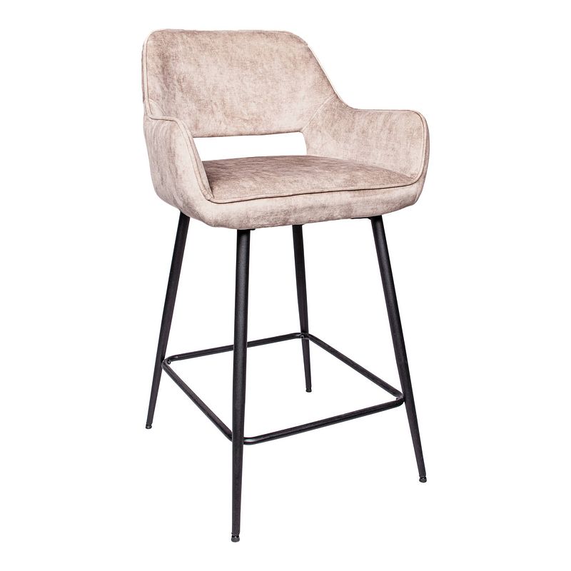 Foto van Ptmd fal low velvet khaki bar stool black metal leg kd