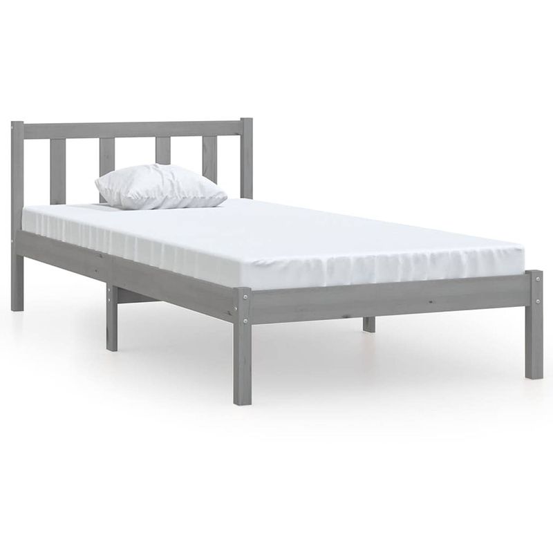 Foto van The living store bedframe grenenhout - 205.5 x 95.5 x 69.5 cm - geschikt voor 90x200 cm matras - grijs