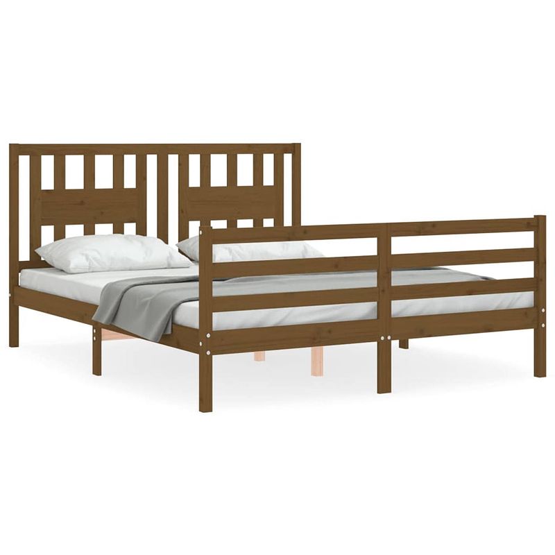 Foto van The living store bedframe massief grenenhout - king size - honingbruin - 205.5 x 155.5 x 100 cm