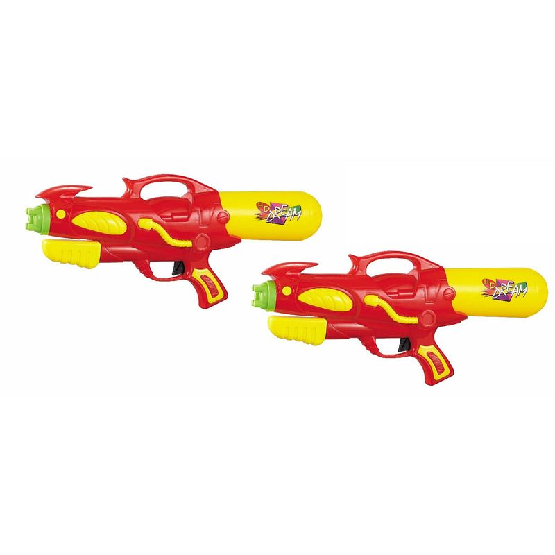 Foto van 2x waterpistool/waterpistolen rood/geel 50 cm - waterpistolen