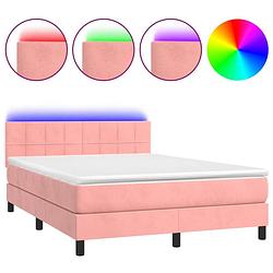 Foto van The living store boxspring - fluweel - led - pocketvering - bed 193x144x78/88cm - roze