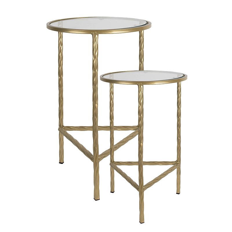 Foto van Clayre & eef bijzettafel set van 2 ø 35 ø 30 cm goudkleurig ijzer glas sidetable goudkleurig sidetable