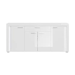 Foto van Skylight dressoir 4 deuren, 1 lade met licht hoog glans wit,glas grijs,wit.