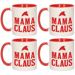 Foto van Set van 4x stuks mama claus koffiemokken / theebekers rood kerst cadeau mama 300 ml - bekers