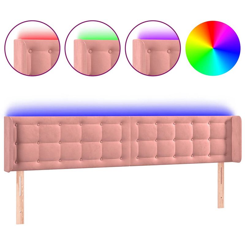 Foto van The living store hoofdbord - led - 203x16x78/88cm - roze - fluwelen stof - verstelbare hoogte - comfortabele