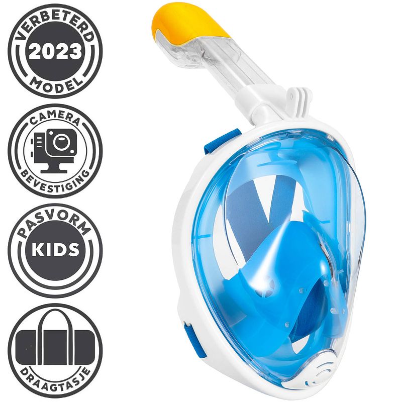 Foto van Gadgy duikmasker full face kinderen - duikbril met snorkel - snorkelset kinderen - snorkelmasker - blauw