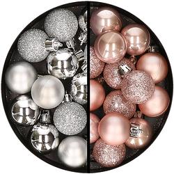 Foto van 34x stuks kunststof kerstballen zilver en lichtroze 3 cm - kerstbal