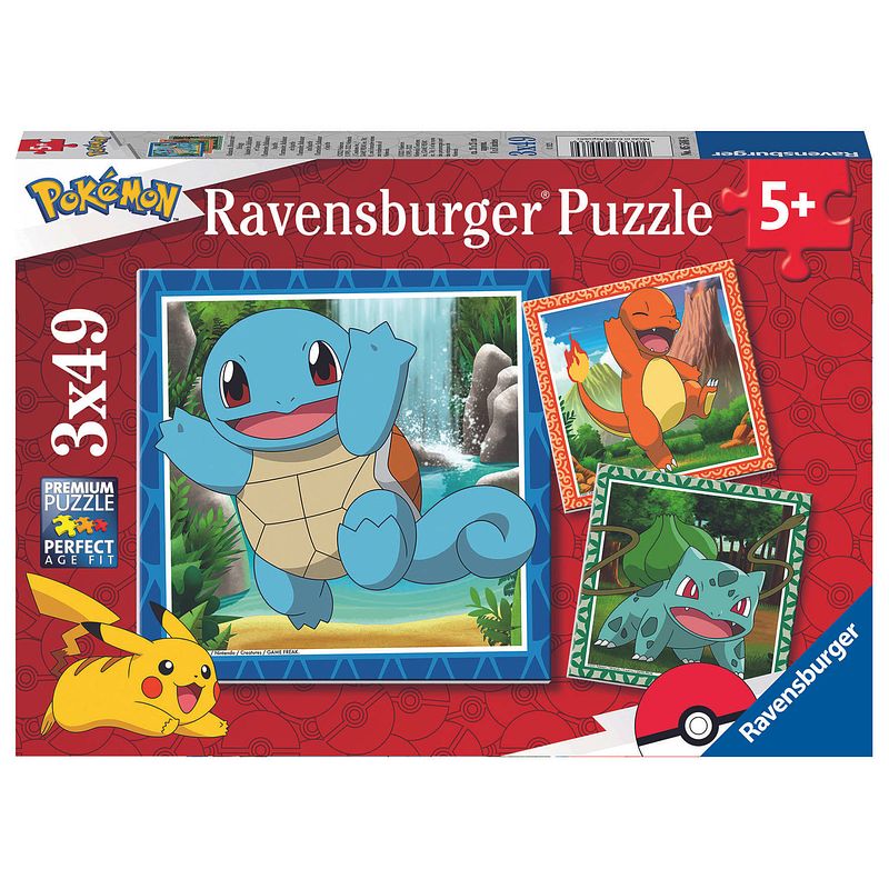 Foto van Ravensburger pokemon: charmander, bulbasaur &squirtle puzzel 3x49 stukjes