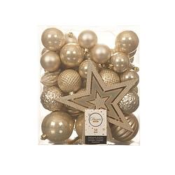 Foto van Set van 49x stuks kunststof kerstballen met ster piek parel/champagne mix - kerstbal