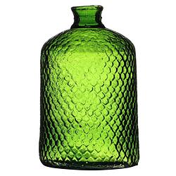 Foto van Natural living bloemenvaas scubs bottle - groen geschubt transparant - glas - d18 x h31 cm - vazen